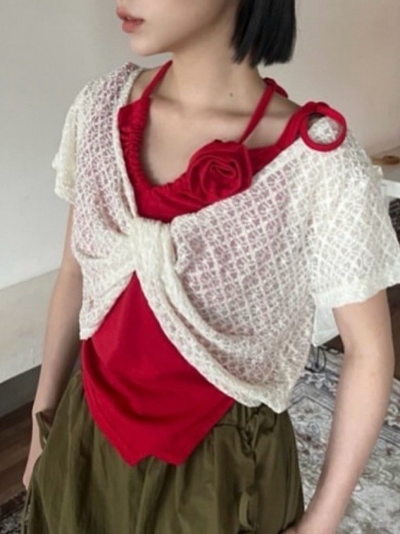 正韓 扭結短版針織罩衫