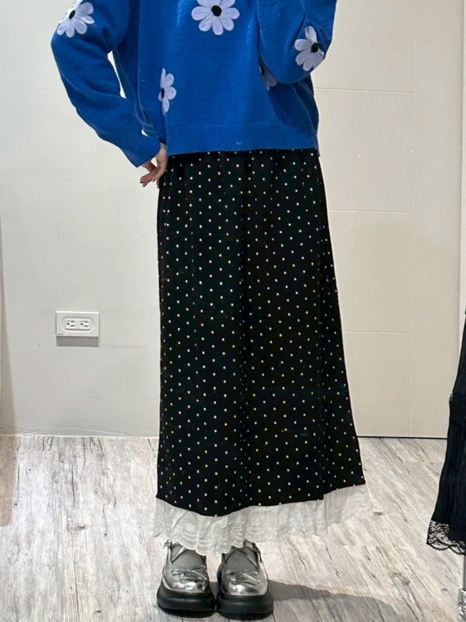 厚磅波點毛呢半裙