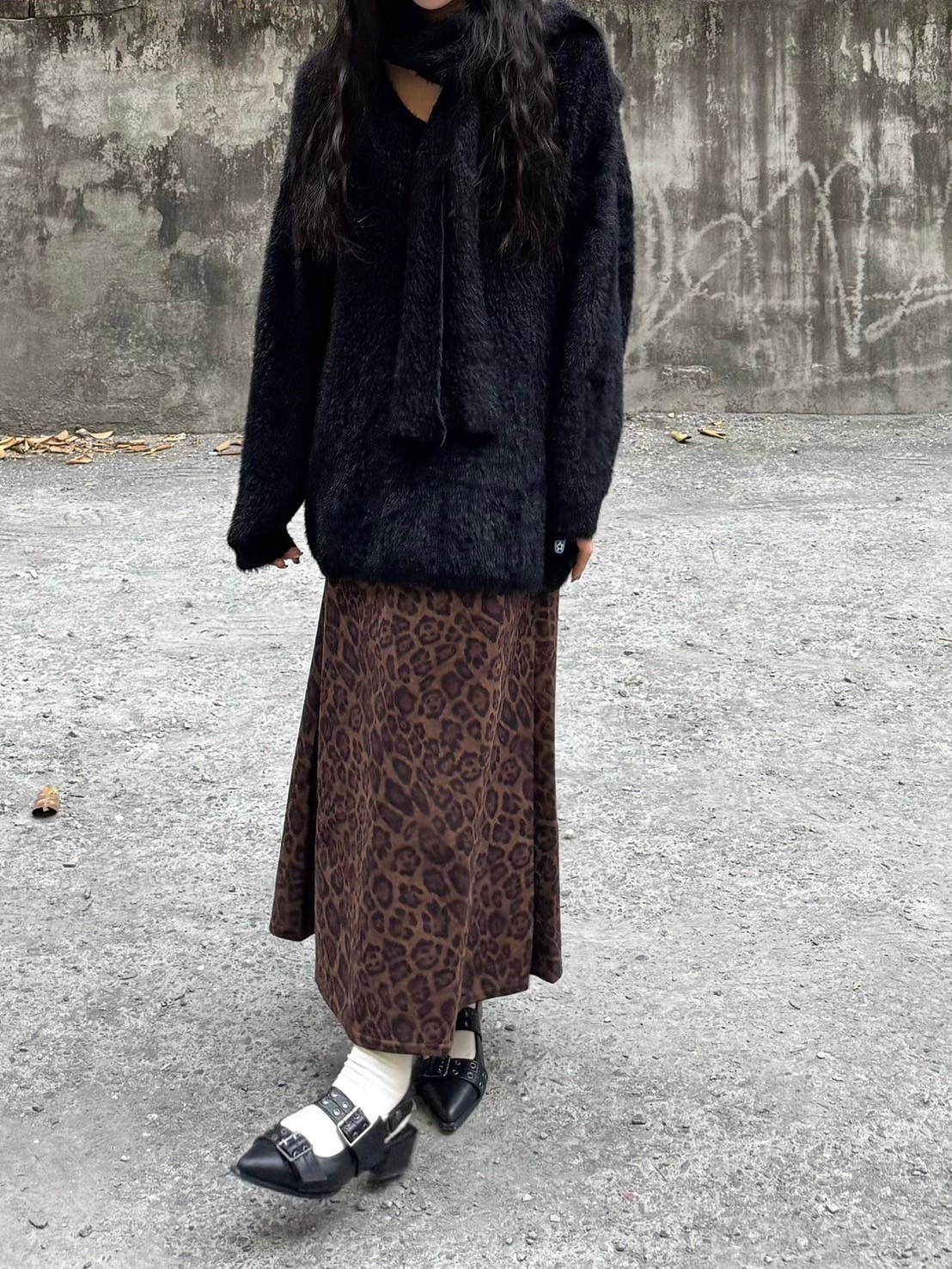 狂野豹紋麂皮A字裙