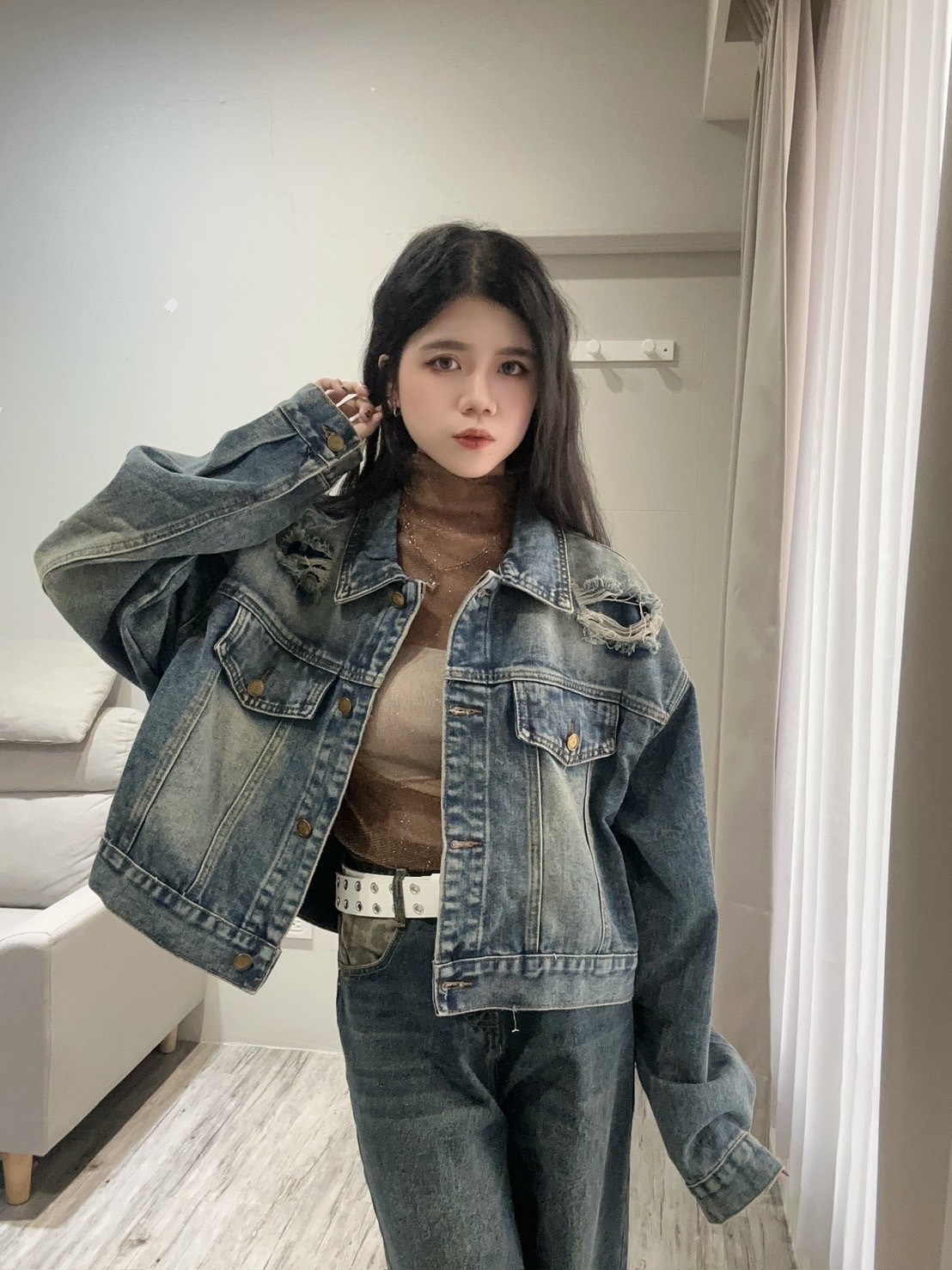 復古刷色刷破重磅牛仔外套