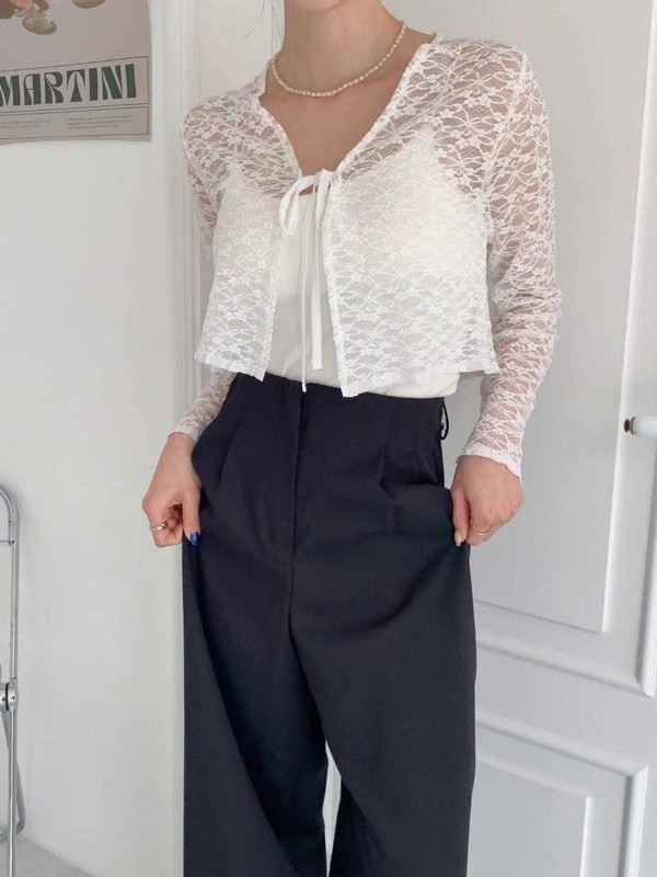 正韓 超親膚純慾小心機蕾絲罩衫