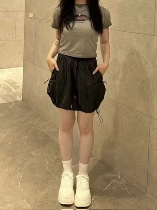 正韓 線條感刷色抽繩燈籠裙