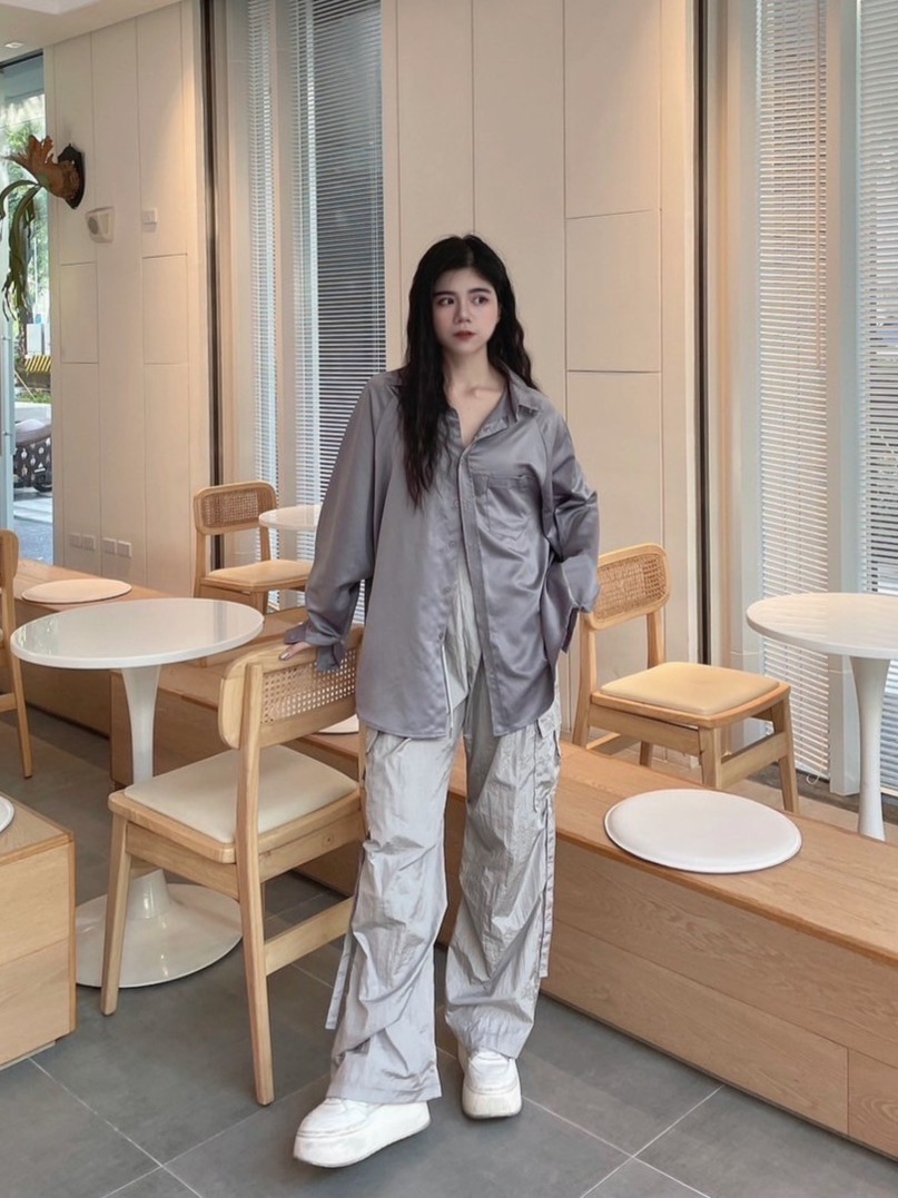 正韓 高級感緞面光澤襯衫