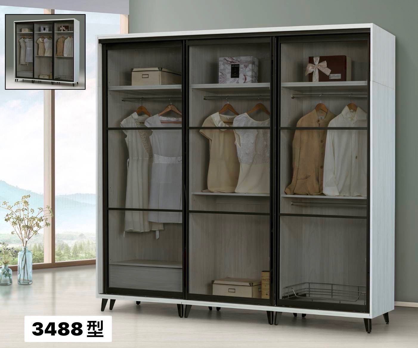 現代型 七尺衣櫃/玻璃門衣櫃