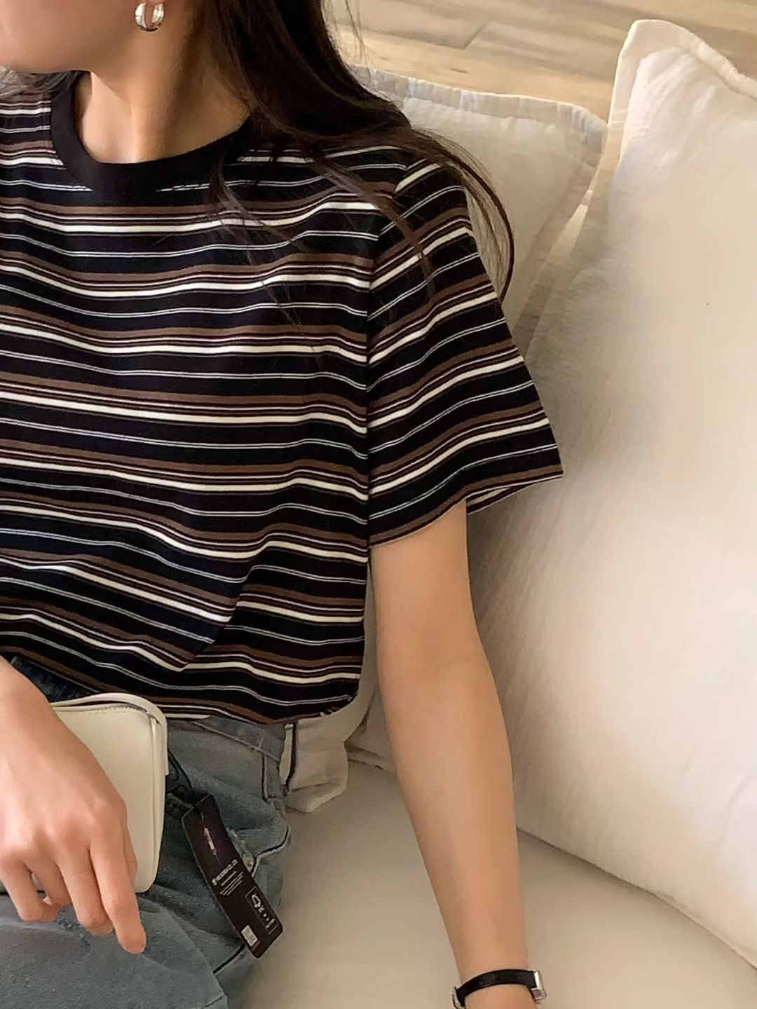 W6成團！《花語家》今年新款漂亮顯瘦條紋T(推black)