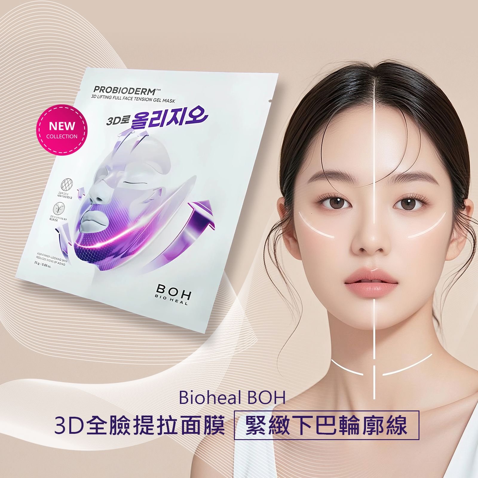 【iMeuu愛美悠】BIOHEAL BOH 3D全臉提拉面膜(超值10片入)/平行輸入 緊緻 提拉 雙下巴  V臉  彈力