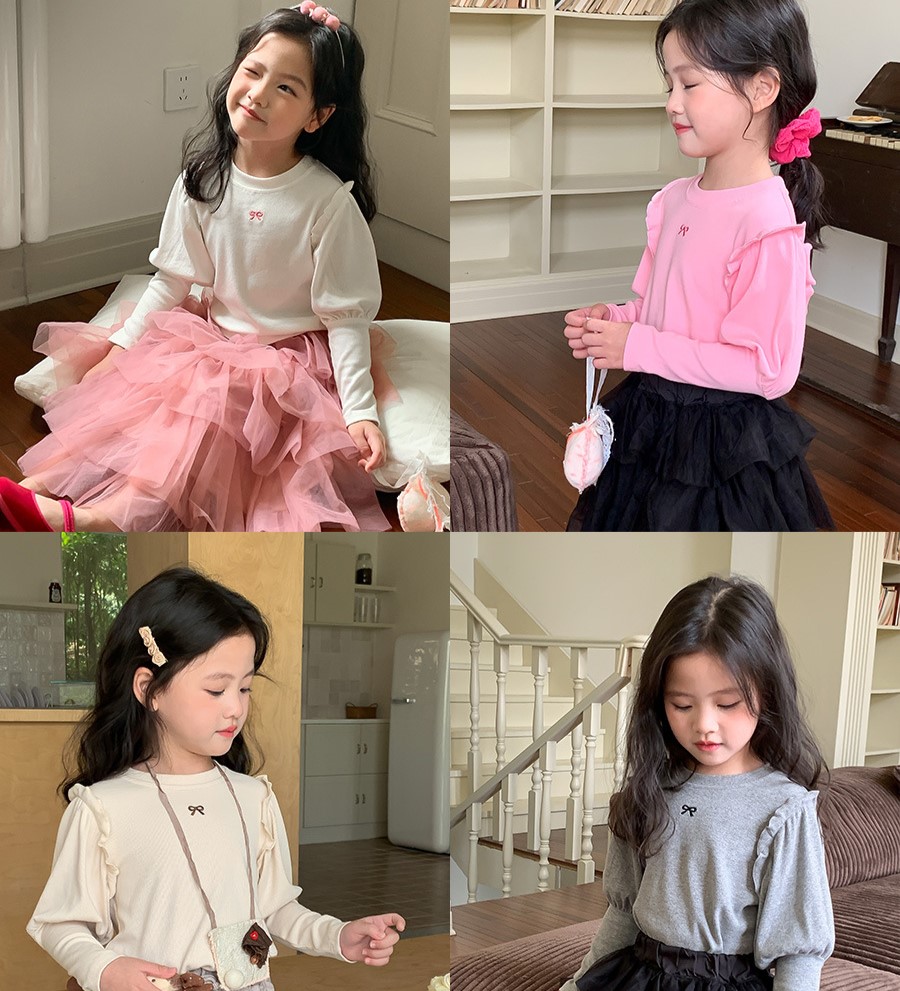 B1-068 氛圍感公主風刺繡蝴蝶結上衣