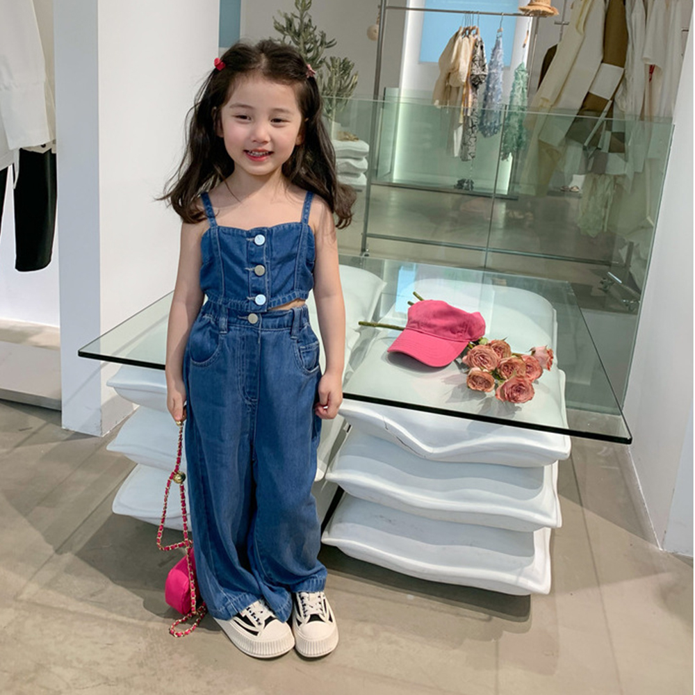 C1-007 吊帶短上衣加牛仔寬褲套裝