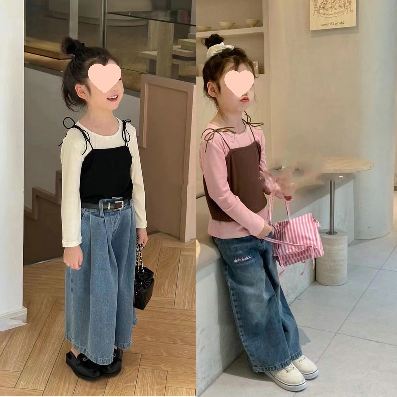 C1-047 可愛吊帶上衣加長袖打底上衣套裝