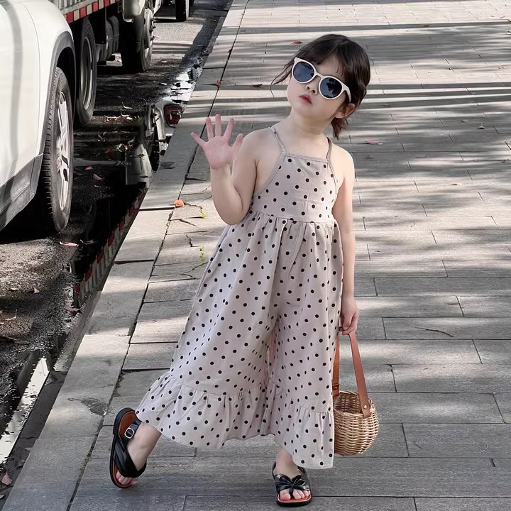 C1-065 韓版洋氣波點裙兒童公主長褲裙洋裝