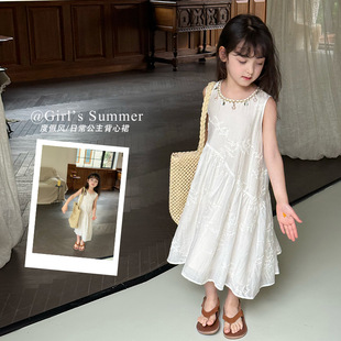 A1-015 氣度假風洋裝質感天絲條繡花公主背心裙