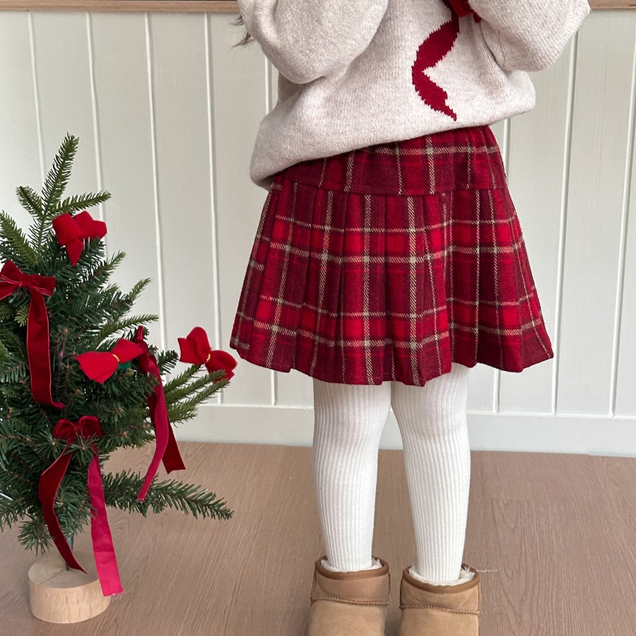 A1-034 聖誕新款毛呢氛圍感百褶短裙
