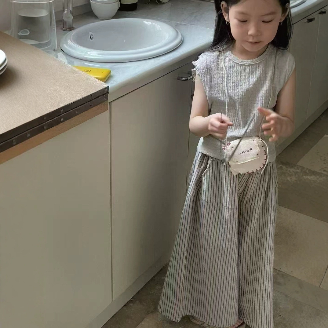 C1-086 韓版洋氣背心條紋褲兩件套裝