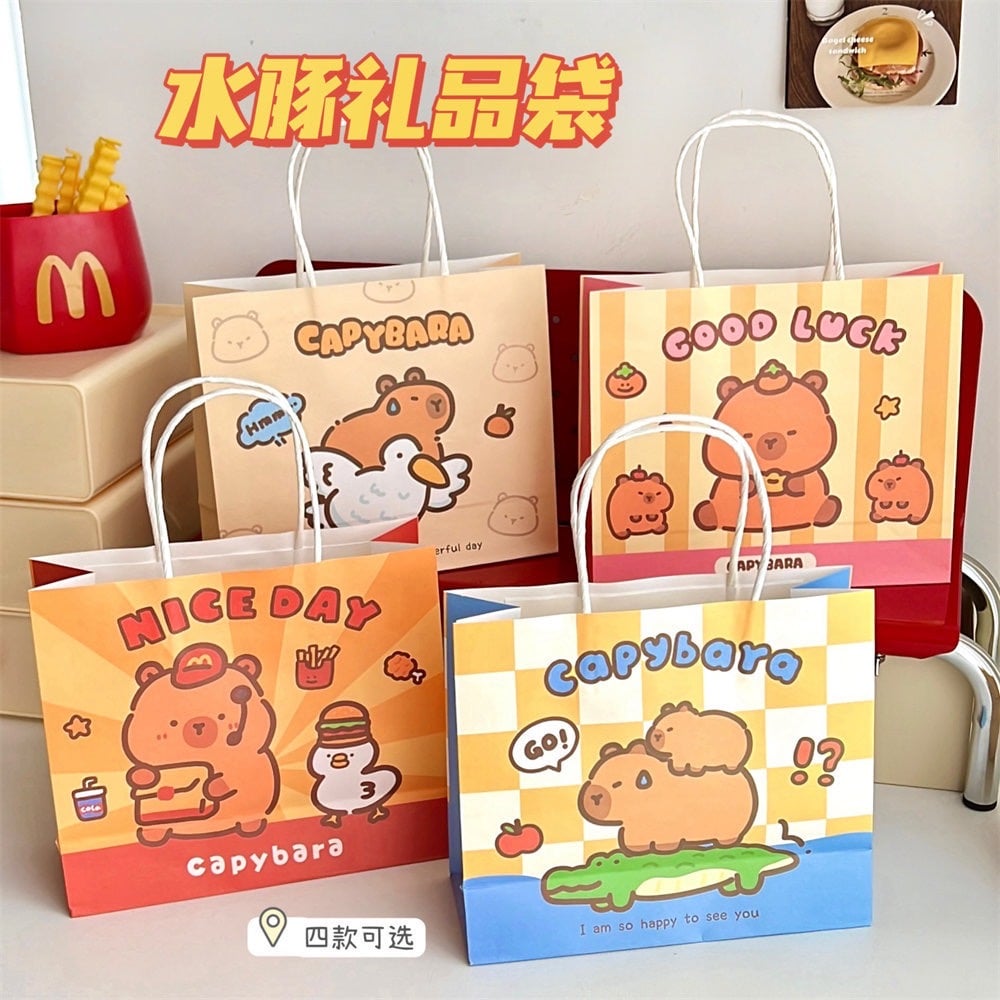 F1-0002 可愛水豚禮品袋便攜式手提禮物包裝袋創意紙袋購物袋禮物袋