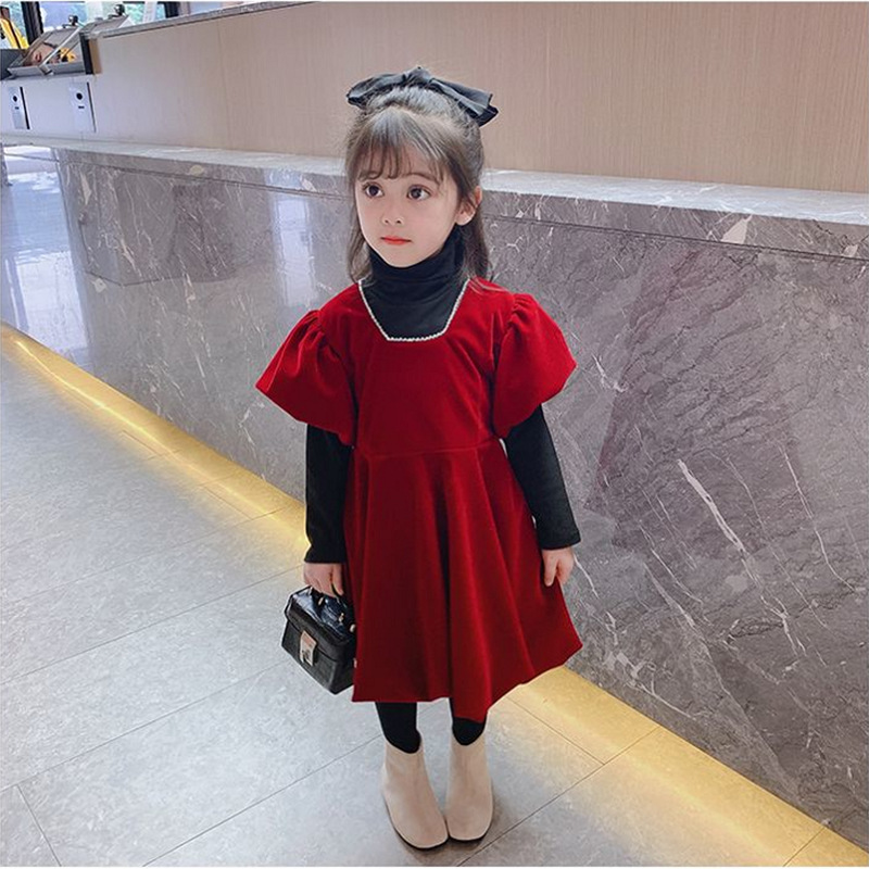 C1-037 聖誕新年高領保暖加厚打底衫加金絲絨加絨連身裙套裝