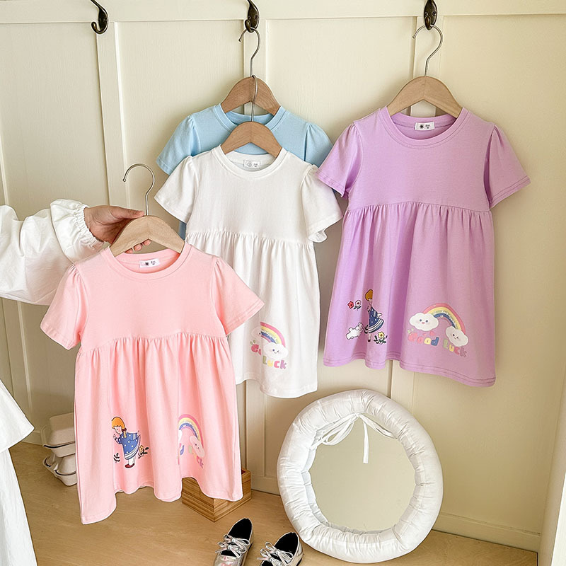 B1-042 歐美風卡通童裙兒童公主裙短袖純棉洋裝