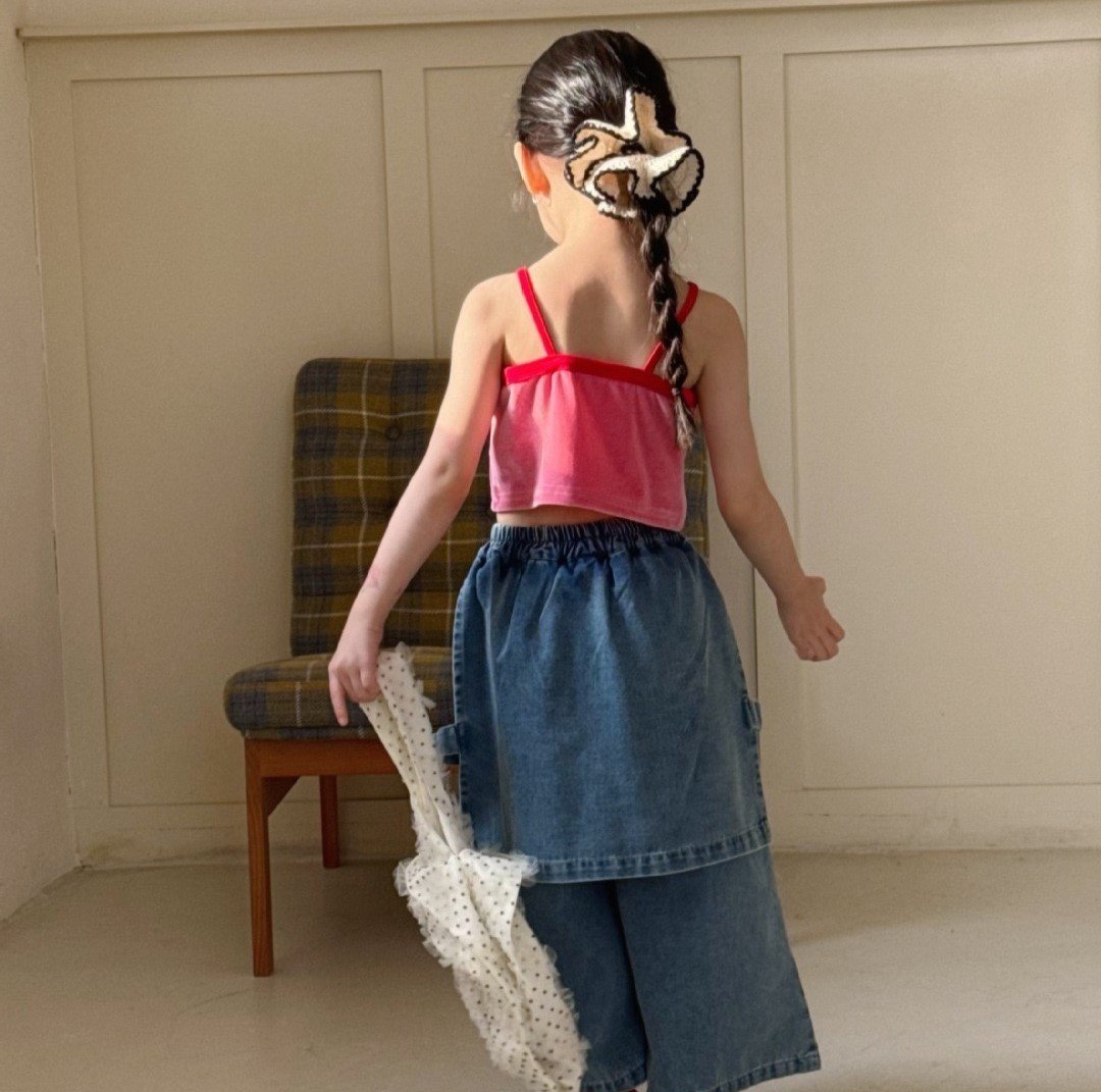 D1-011 韓版絲絨吊帶短版背心+牛仔裙褲