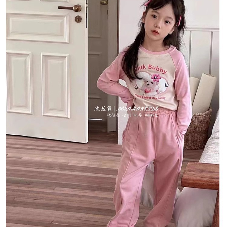 C1-048 小女孩修身打底衫兒童短上衣含長褲套裝