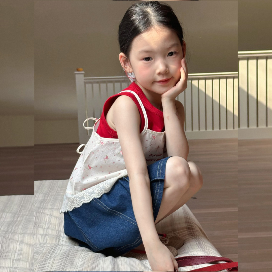 D1-012 韓版碎花吊帶+無袖上衣2件套裝