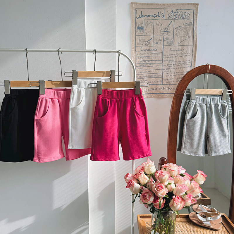 B1-018 韓版休閒束腰五分褲純色針織中褲