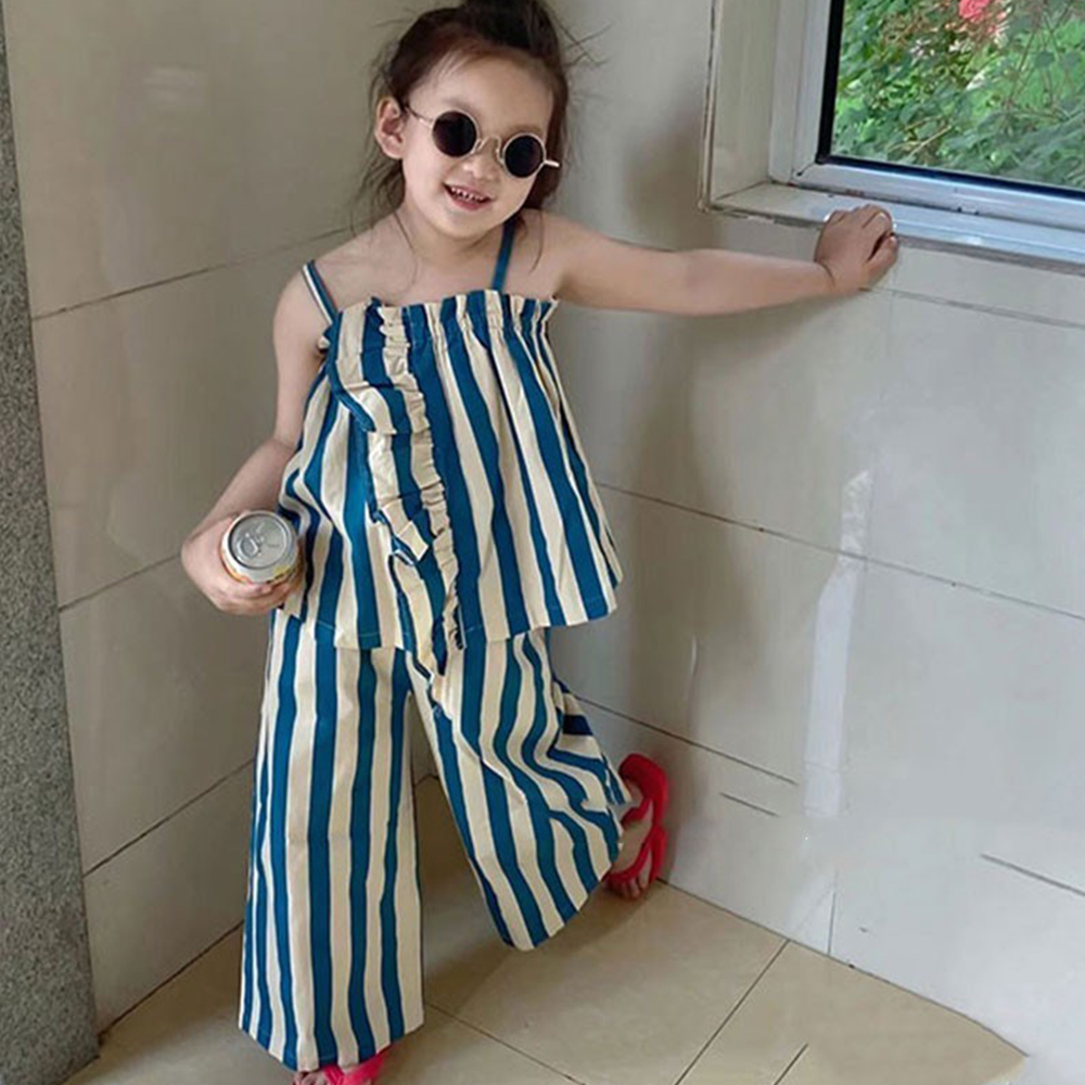 C1-005 條紋吊帶上衣加九分褲兩件套裝