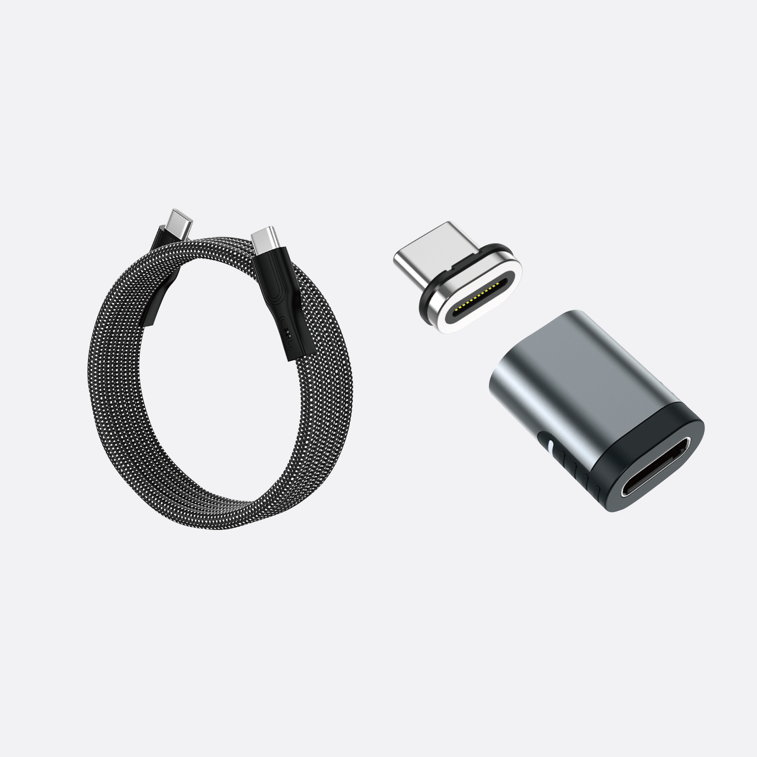 O-MagCables 圓線款 Type-C to Type-C 60W磁性快收納充電傳輸線+ Type-C磁性轉接頭
