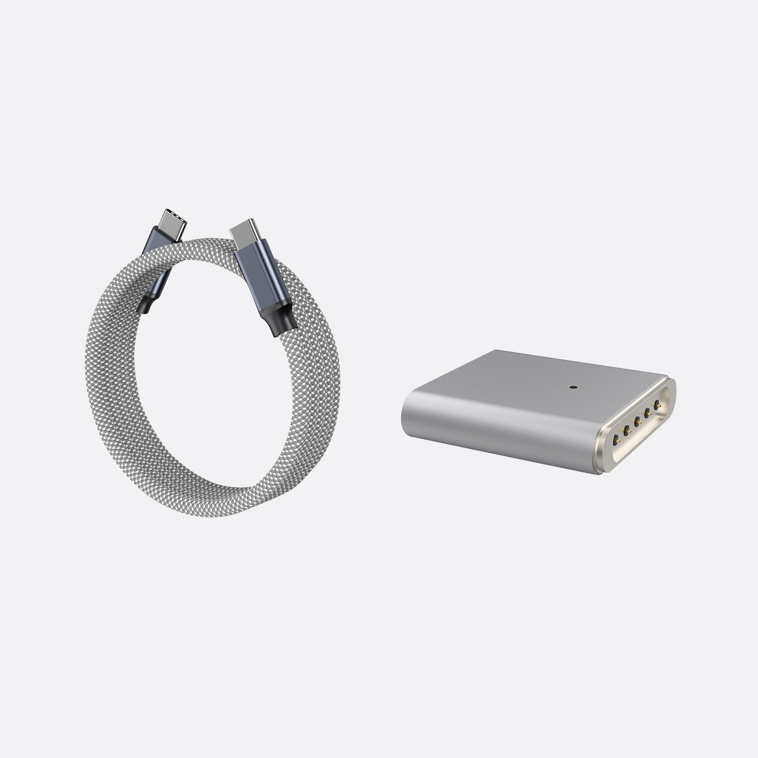 O-MagCables 圓線款 Type-C to Type-C 240W磁性快收納充電傳輸線+ Magsafe 3 PD 磁性轉接頭(銀)