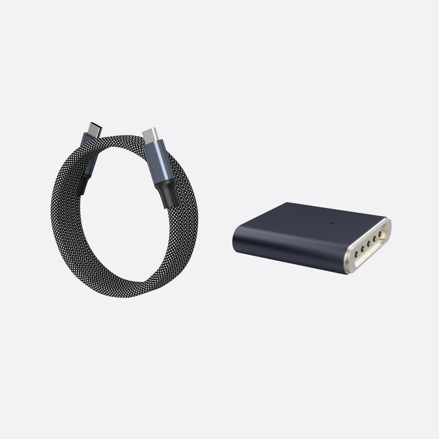 O-MagCables 圓線款 Type-C to Type-C 240W磁性快收納充電傳輸線+ Magsafe 3 PD 磁性轉接頭(深灰)