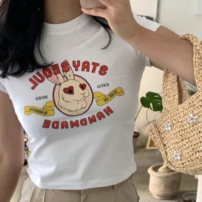 春裝新款 短版Rabbit Seoul T恤