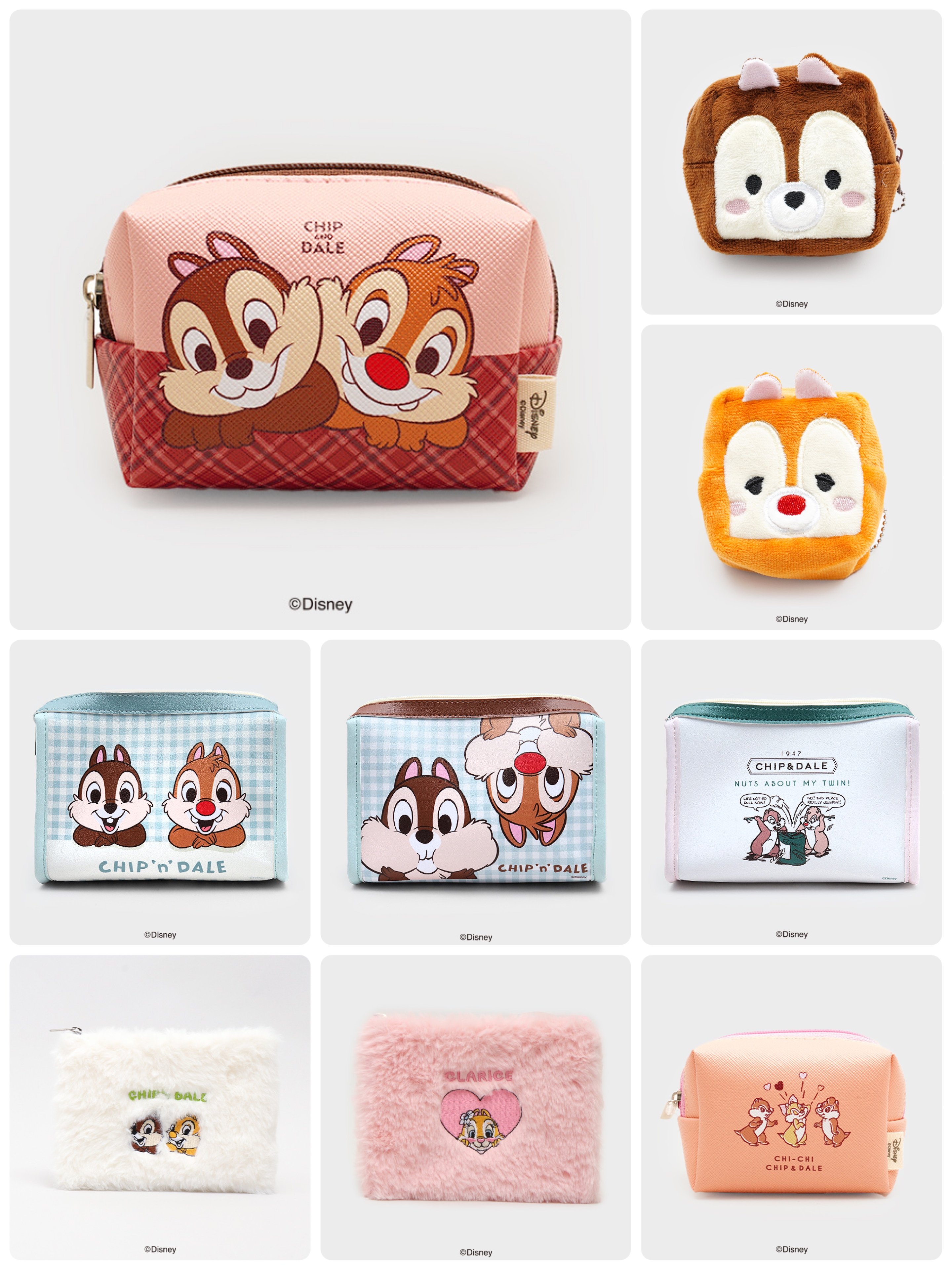 韓國大創 X 迪士尼聯名 奇奇蒂蒂家族 絨毛化妝包收納袋/零錢收納包