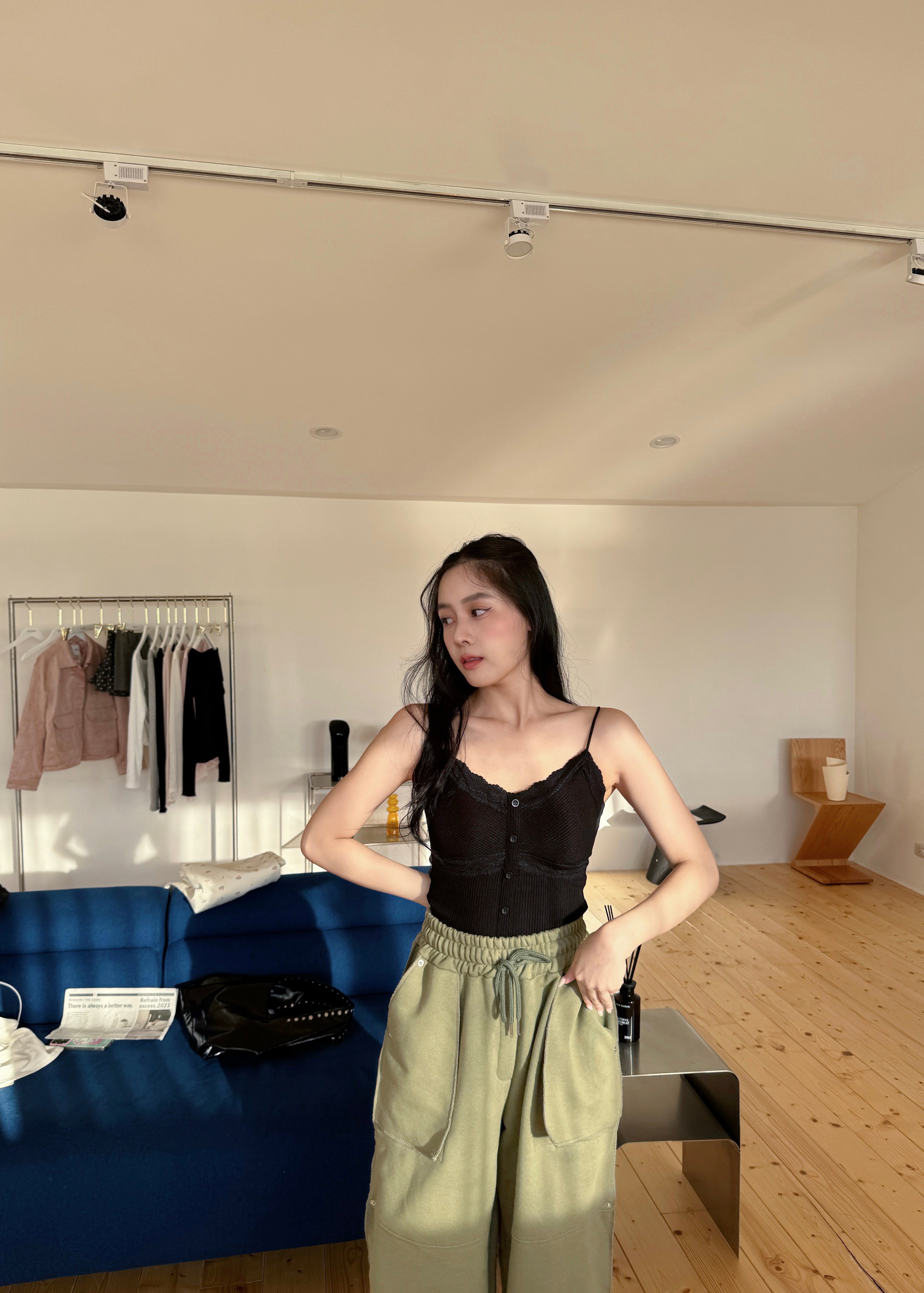 蘿西噴漆繆思工裝棉褲