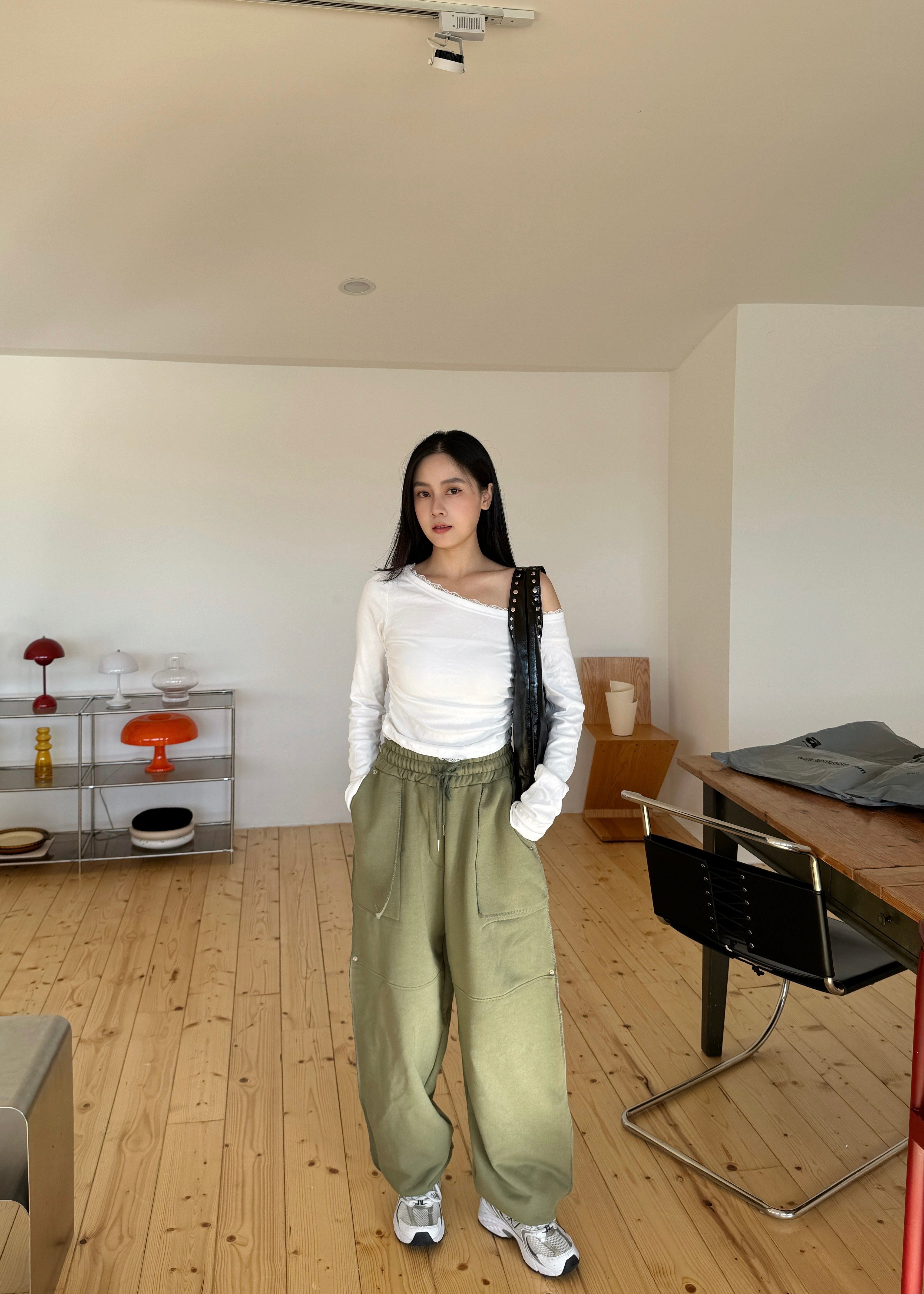 蘿西噴漆繆思工裝棉褲