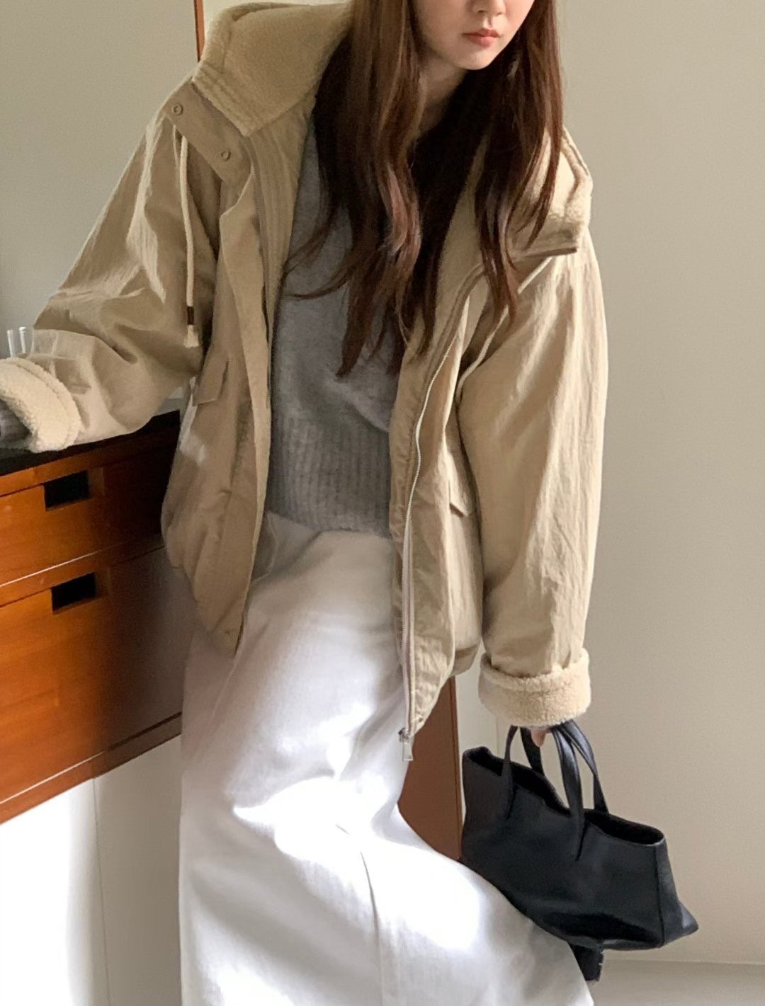 De30 奶茶連帽夾克外套