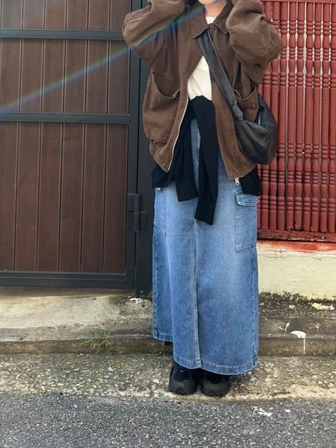 率性前開衩牛仔長裙