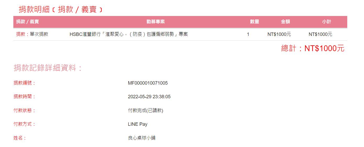 2022年5月捐款-門諾基金會「滙聚愛心，（防疫）包護偏鄉弱勢」專案