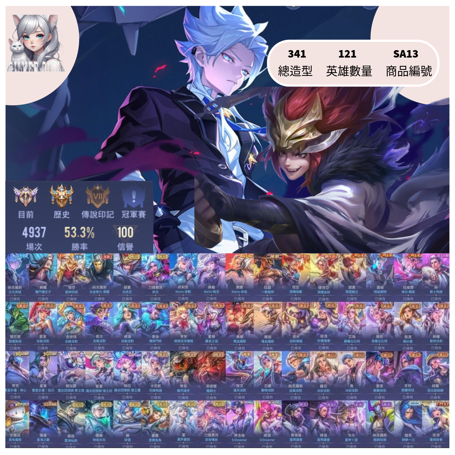 【編號SA13】月付1800元起 主打納克次元彌豆子超神快送白虎志WAVE閑雲泳裝星際等多直接抽獎造型