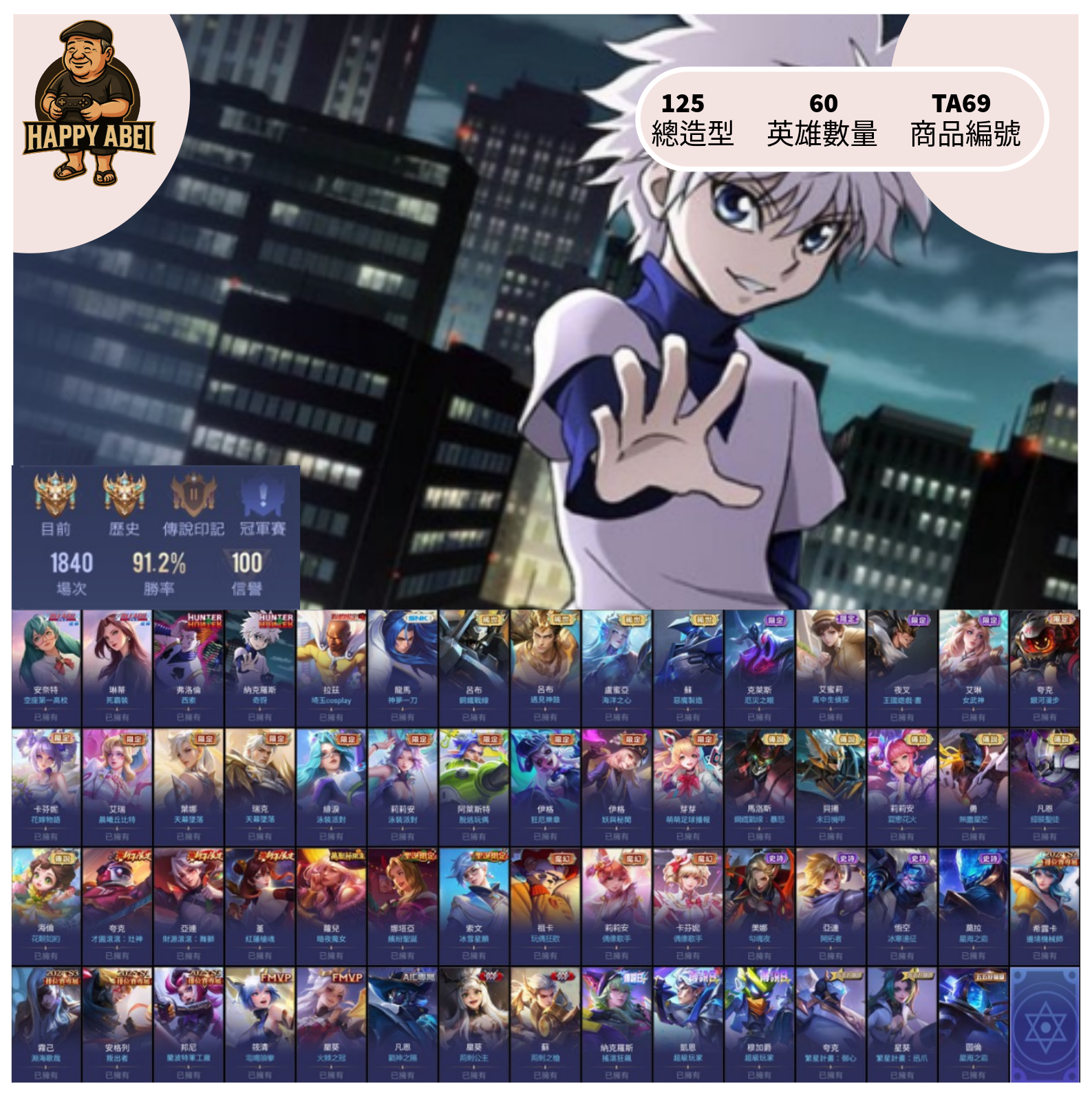 【編號TA69】月付1000元起 主打納克奇犽 呂布鋼鐵 蘇惡魔 足球芽芽 多傳說直購造型