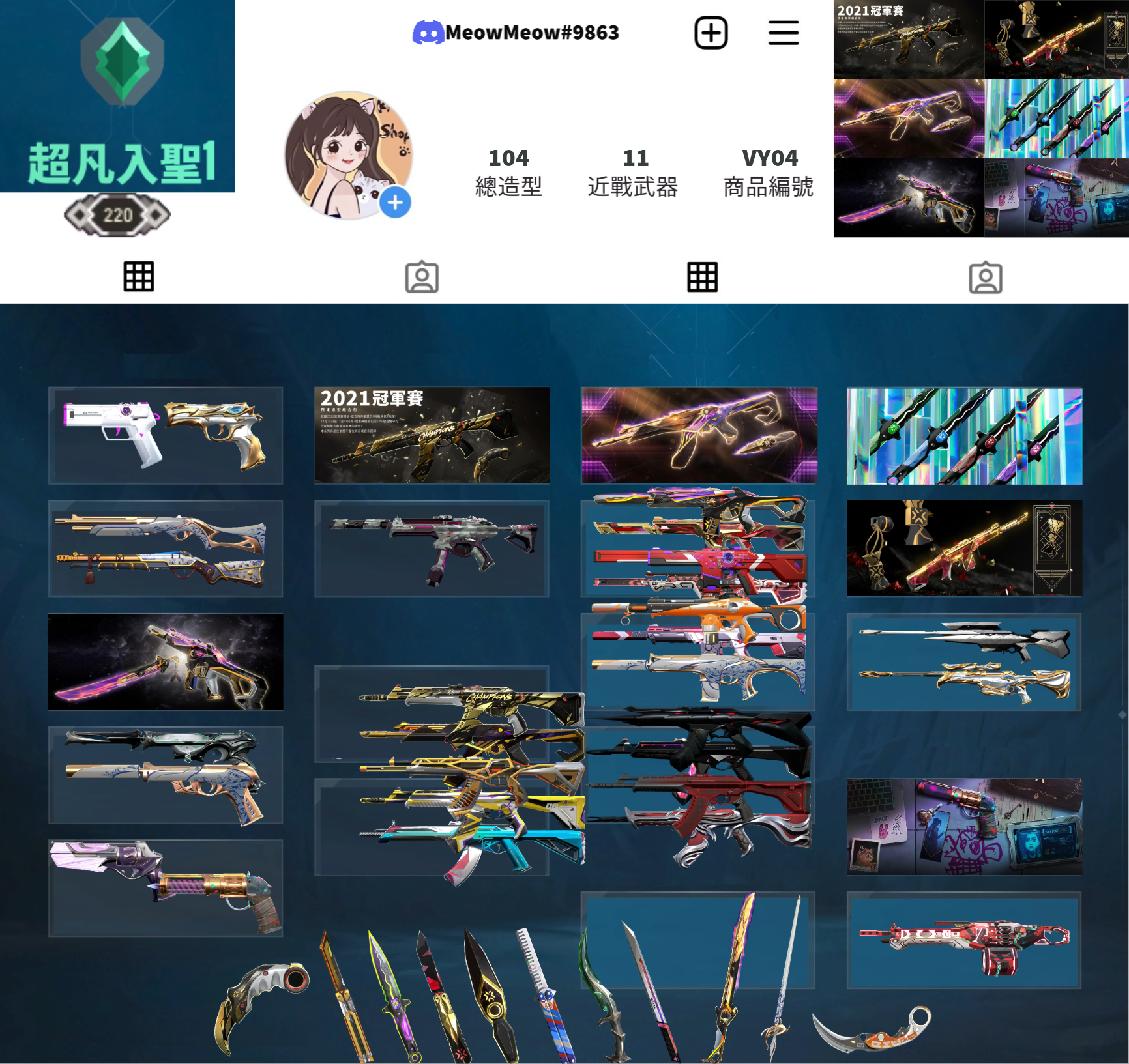 【編號VY04】月付1800元起 主打絕版冠軍2021套+冠軍2022套+冠軍2023套+冠軍2024套+憐憫之刃+奧術套等造型 全絕版冠軍