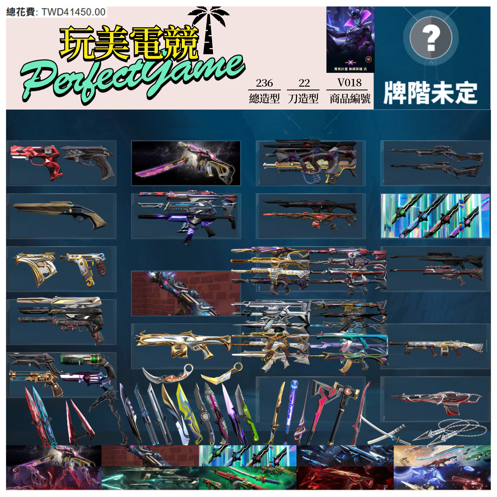 【編號V018】月付1600元起 主打絕版冠軍24套+奧術2.0套+VCT憐憫之刃+黑波套+鎏金套+暗夜套+異星套+惡鬼套+緋金套+奇點套 冠四781RGX掠奪光炫TFT菁英計畫汎等造型