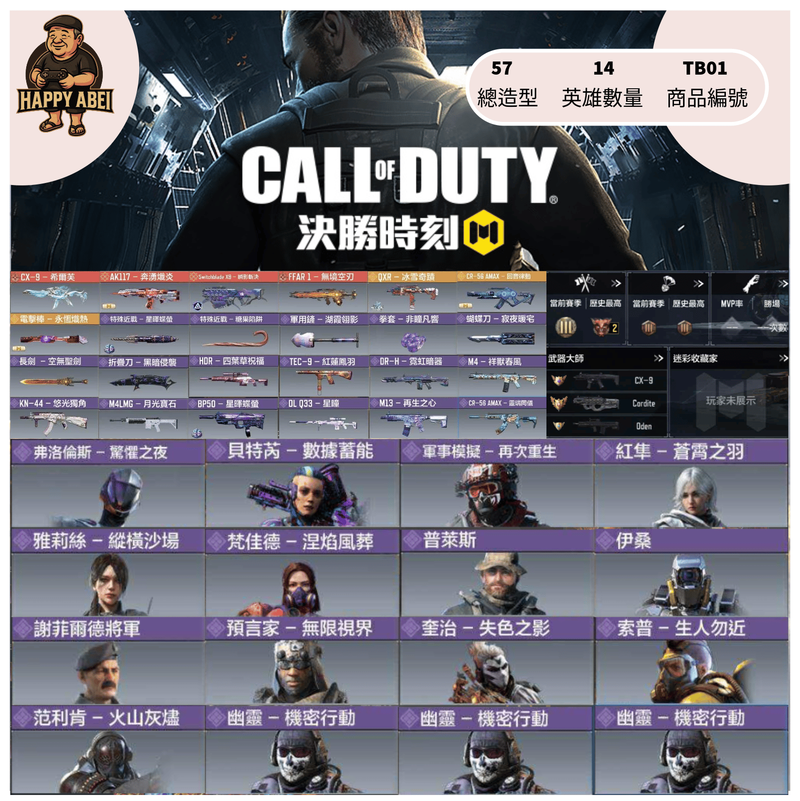 【編號TB01】月付1000元起 主打希爾芙 無境空刃 X9瞬影斬決 4紅3金 多腳色