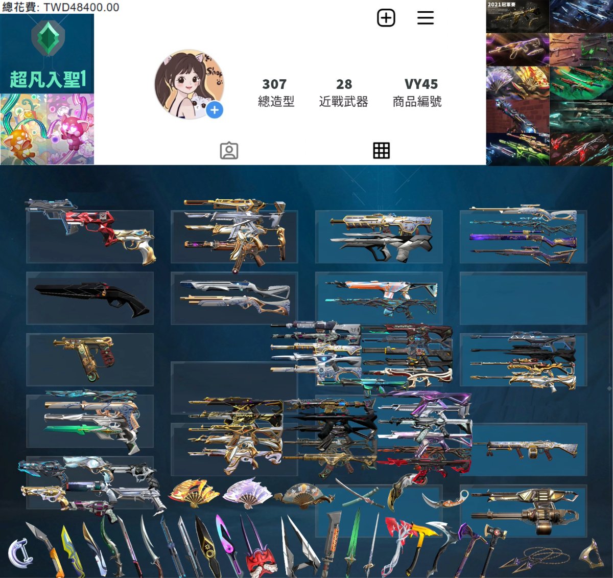 【編號VY45】月付2800元起 主打絕版冠軍2021套+冠軍2023套+鳳凰摺扇套+奧術2.0+黑波套+邊陲套+惡鬼套+異星套+蓋亞套+RGX套+雙排日套 16特效暴徒10特效幻象28近戰武器