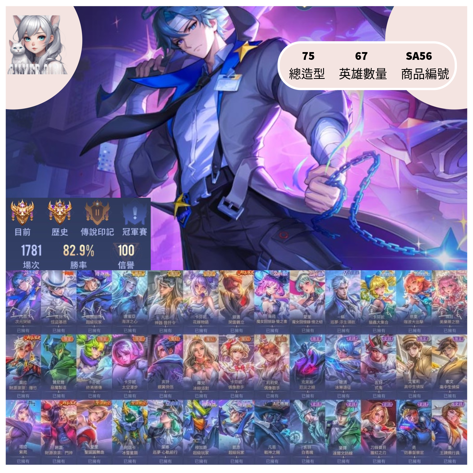 【編號SA56】月付900元起 主打歷史璀璨/雙霸天/次元凡恩/基德等75多限定造型