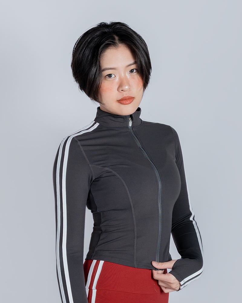 🏎️條紋修身運動外套｜煙霧灰
