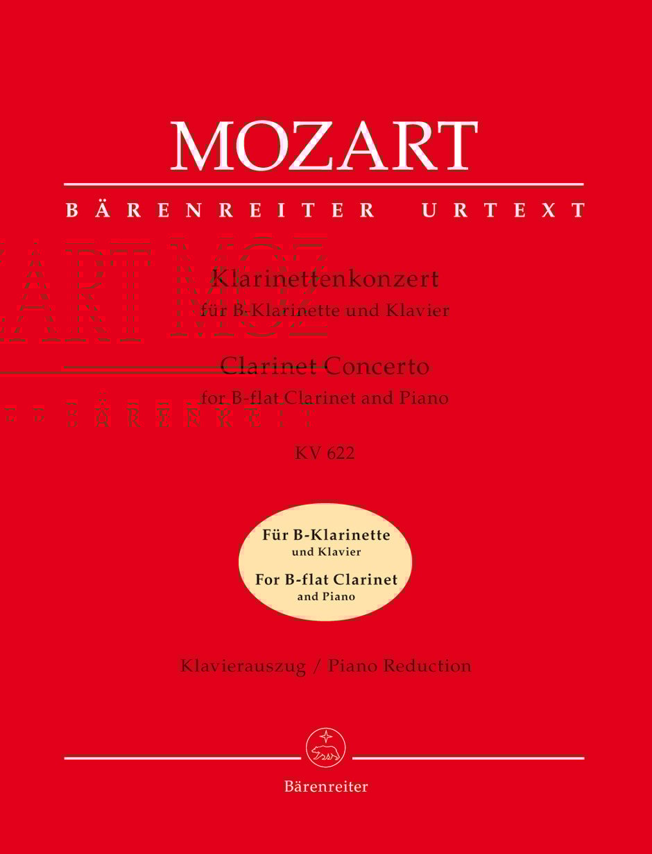 W. A. Mozart : Concerto K. 622. Transposed version into B-flat maj for Bb Clarinet & Piano