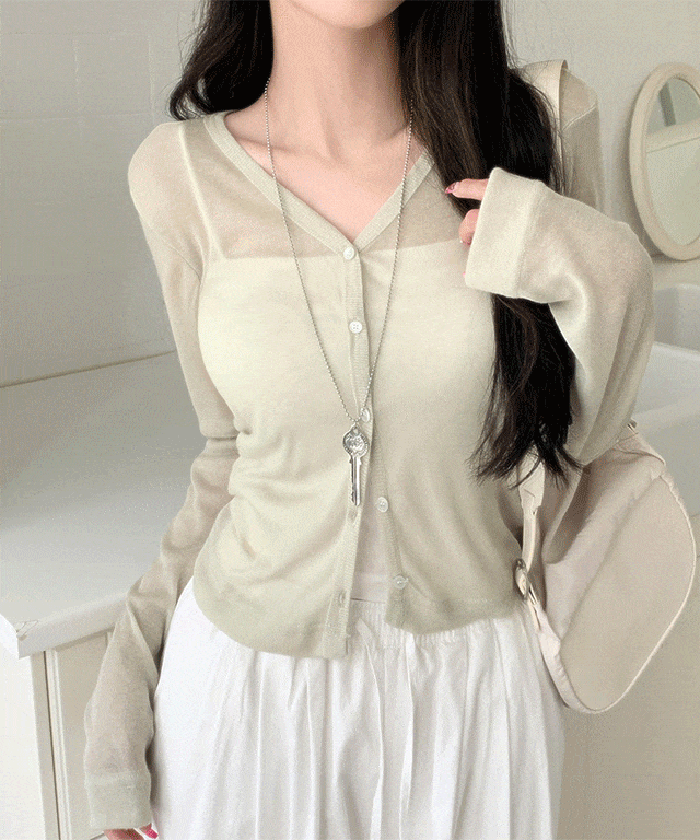 [WHOOD WHOOD~/SANTA TEM❤️] HIME V領 透裏 長袖 開襟毛衫