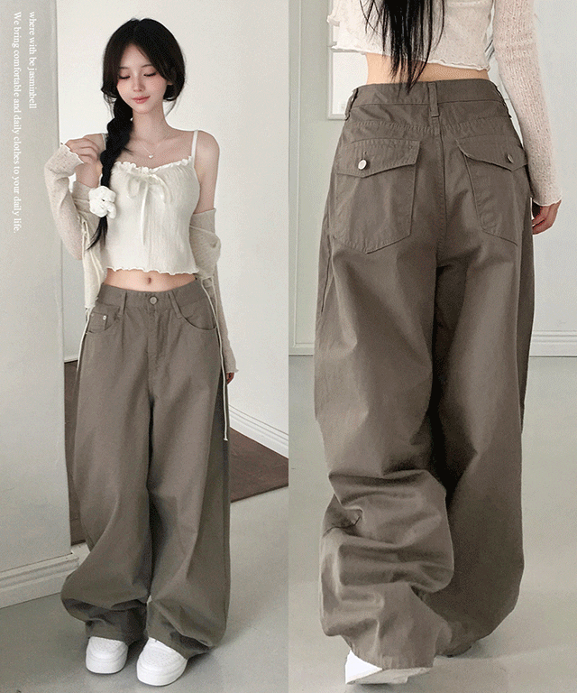 [BACKPOINT/氣球版型] POLCA 大口袋 寬腿 氣球 棉 高腰 ABANG 夏季褲子