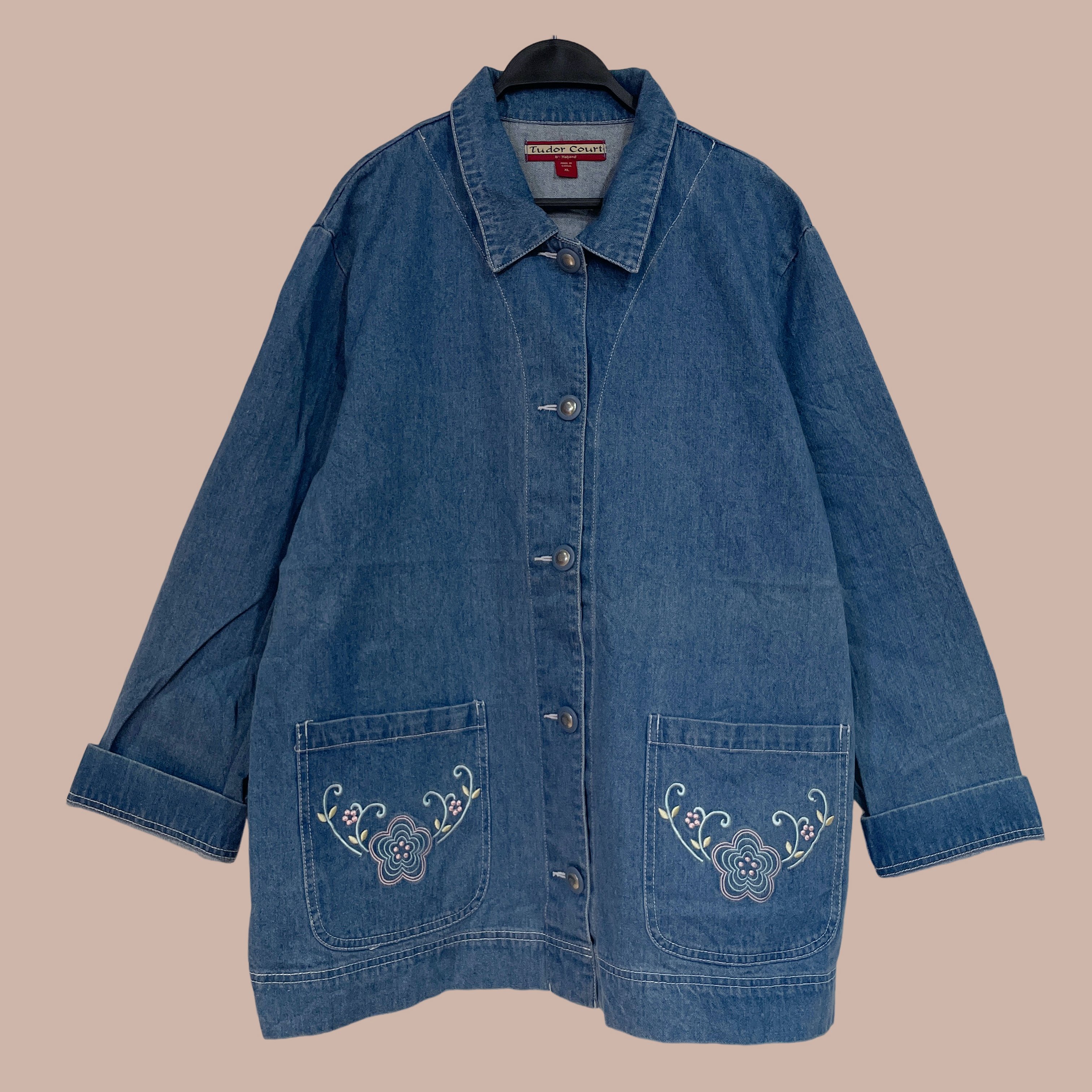 ✿眨眼有電✿ {M0143} 牛仔電繡小花圖騰外套