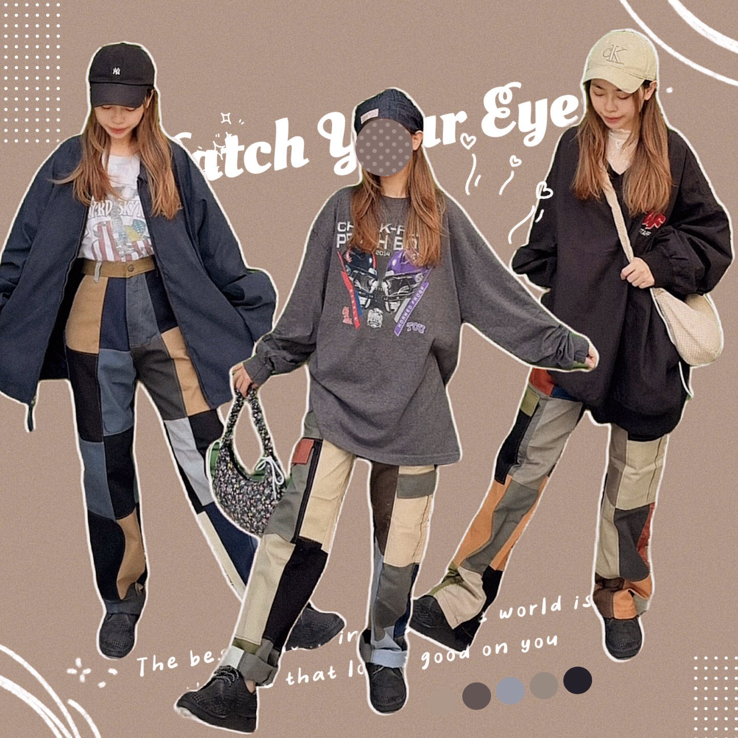 ✿眨眼有電✿ {M0156} 調色盤拼色褲