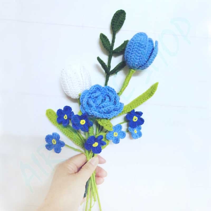 手工毛線編織花束 情人節花束 交換禮物 聖誕花束永生花