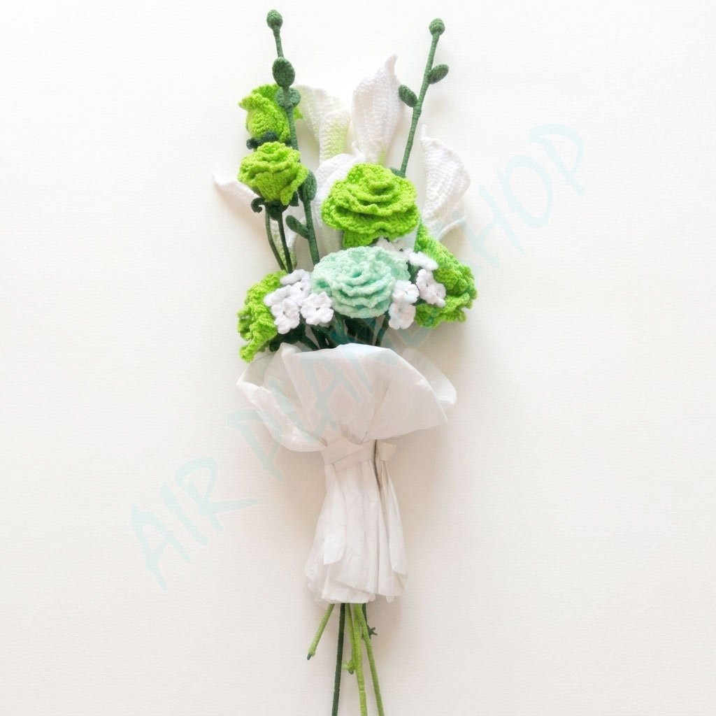 手工毛線編織花束海芋/桔梗 情人節花束 交換禮物 聖誕花束永生花